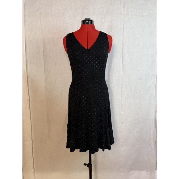 Ann Taylor LOFT Sleeveless A-Line Swing Dress Black w/White Polka Dots Sz 4 D177 - Picture 1 of 14